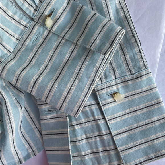 Ralph Lauren blue and white striped ruffle wrap blouse - Picture 5 of 6
